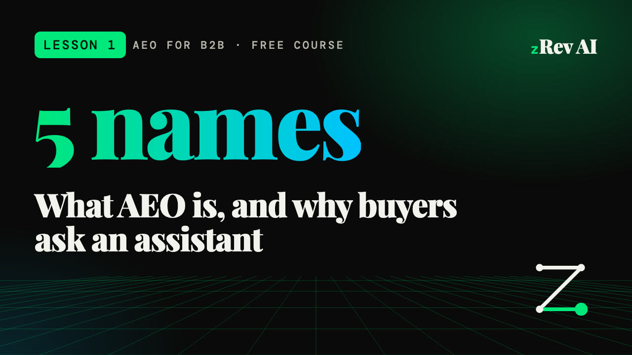 Lesson 1 video: What AEO is, and why B2B buyers ask an assistant first